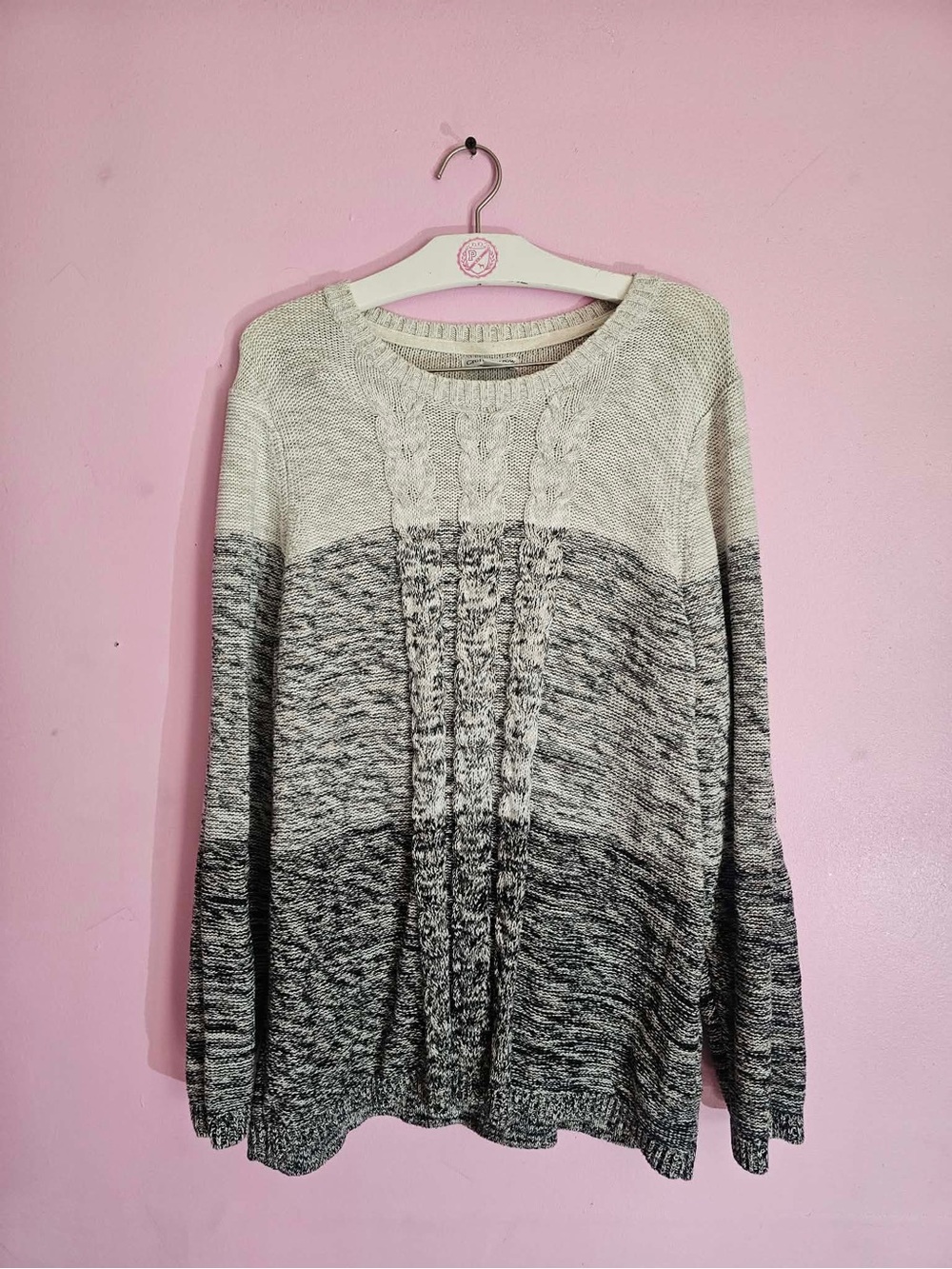 croft & barrow Ombre Cable Crewneck Sweater - Gray & Cream